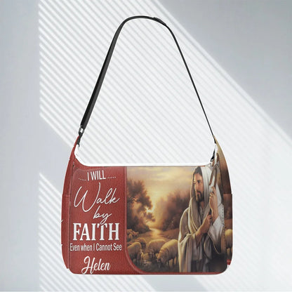 HPSP Checkbook Cover, PU Card Bag, I Will Walk By Faith Even When I Cannot See, Personalized Zippere - Christian Art Bag