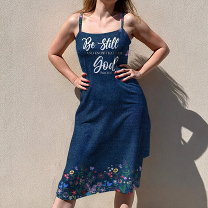 Christian Faith Dress for Women – Bible Verses Denim Print Maxi Dress with Bible Verses | Inspirational Religious Summer Dress