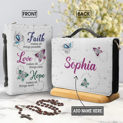 Christianart Bible Cover, Faith Butterfly Faith Love Hope, Personalized Gifts for Pastor, Gifts For Women, Gifts For Men. - Christian Art Bag