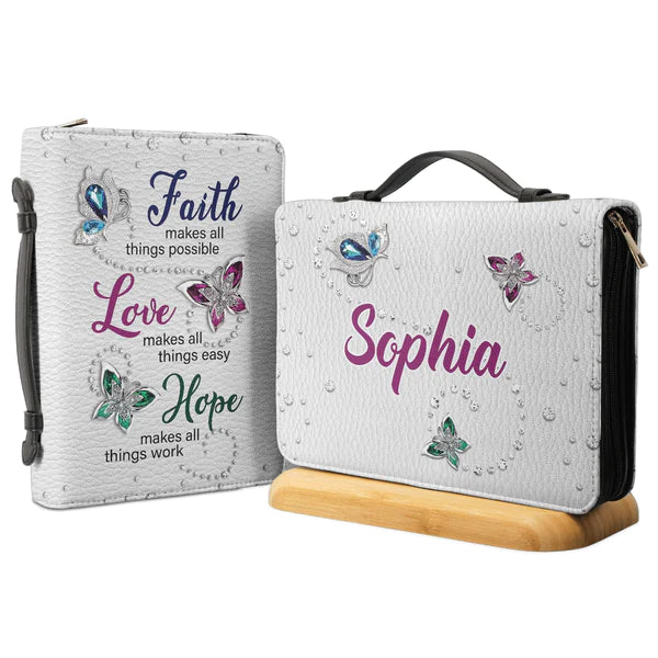 Christianart Bible Cover, Faith Butterfly Faith Love Hope, Personalized Gifts for Pastor, Gifts For Women, Gifts For Men. - Christian Art Bag