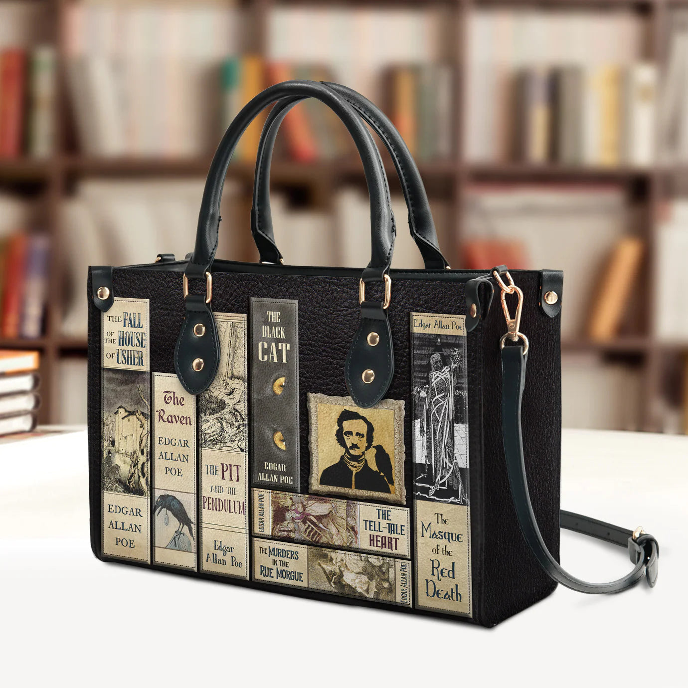 Christianartbag Novel Bags, Personalized Leather Handbags for Literary Enthusiasts, Edgar Allan Poe Leather Handbag, CABHN02281223. - Christian Art Bag