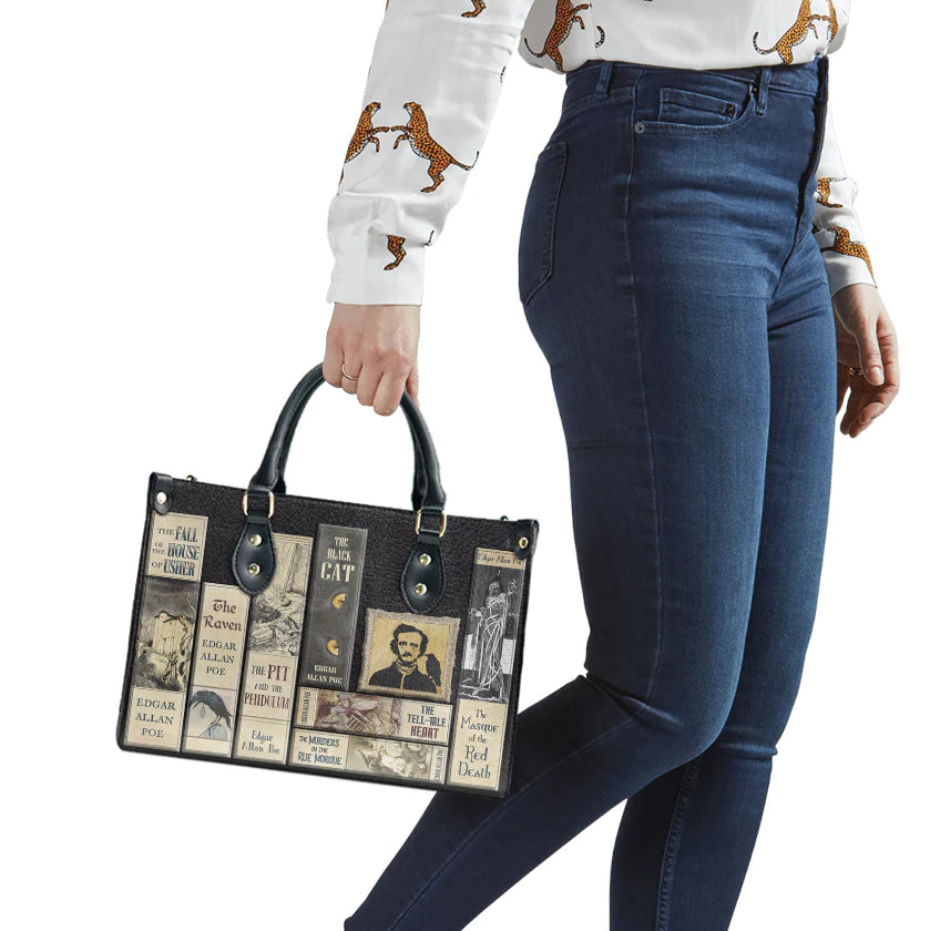 Christianartbag Novel Bags, Personalized Leather Handbags for Literary Enthusiasts, Edgar Allan Poe Leather Handbag, CABHN02281223. - Christian Art Bag