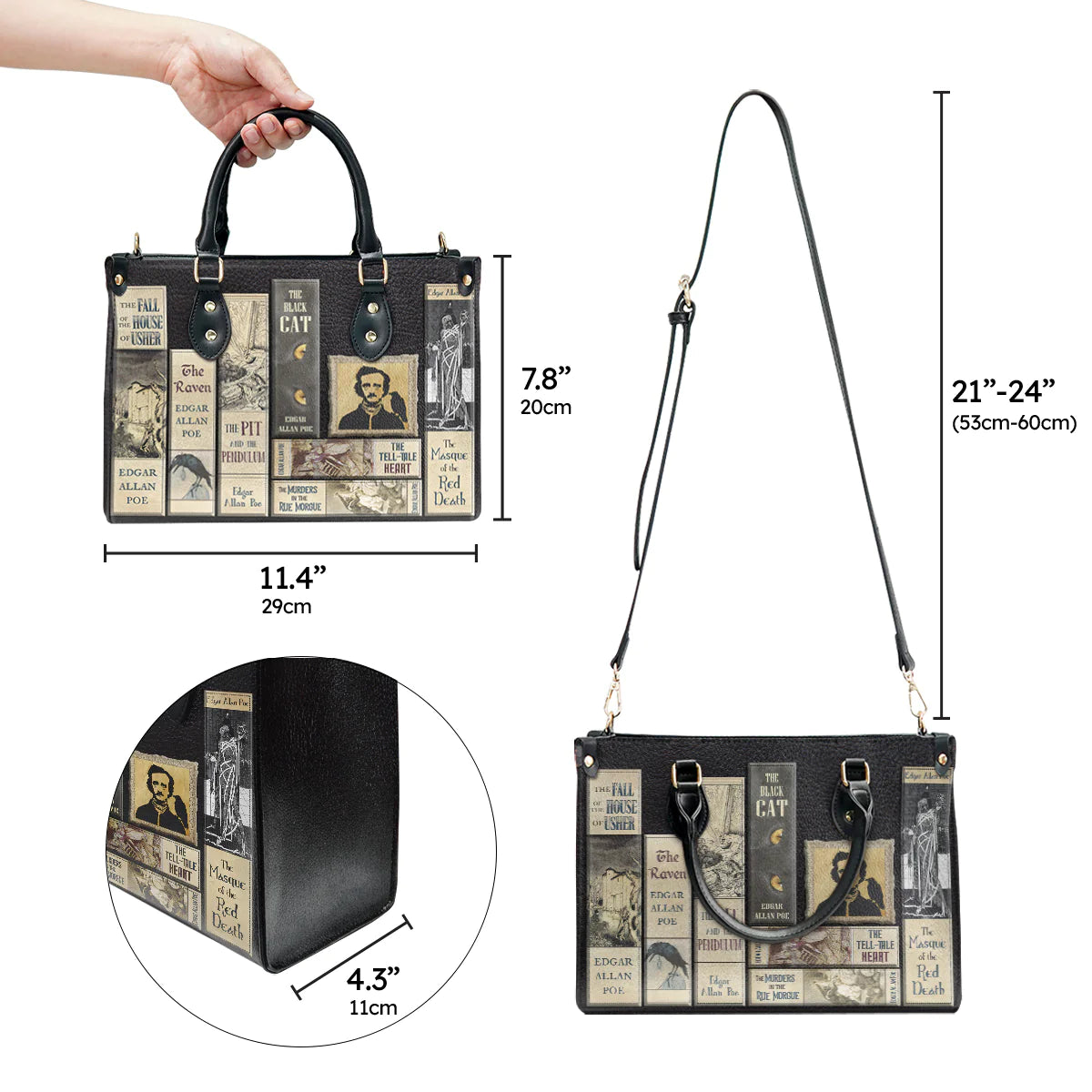 Christianartbag Novel Bags, Personalized Leather Handbags for Literary Enthusiasts, Edgar Allan Poe Leather Handbag, CABHN02281223. - Christian Art Bag