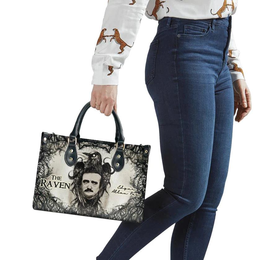 Christianartbag Novel Bags, Personalized Leather Handbags for Literary Enthusiasts, The Raven Edgar Allan Poe Leather Handbag, CABHN05281223. - Christian Art Bag