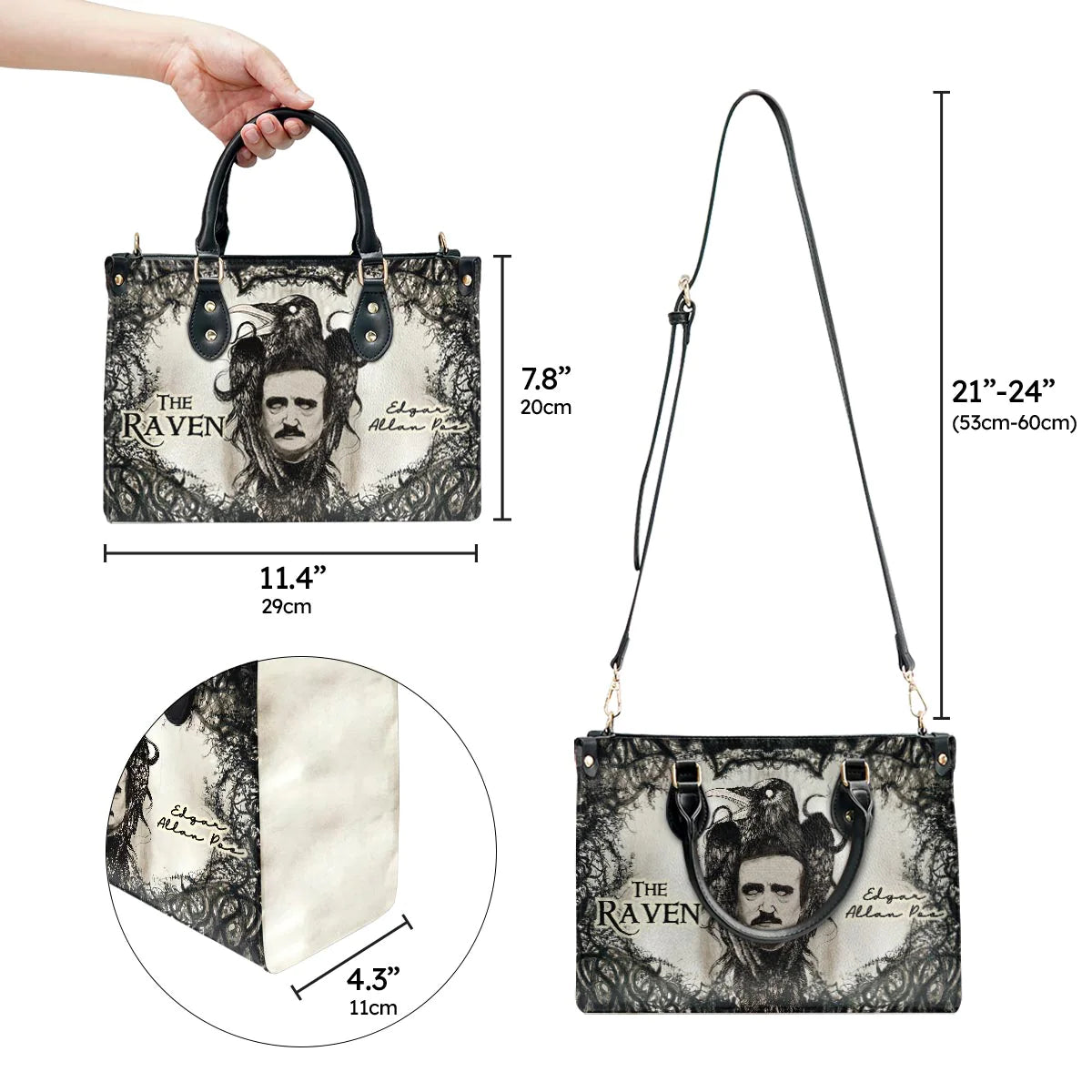 Christianartbag Novel Bags, Personalized Leather Handbags for Literary Enthusiasts, The Raven Edgar Allan Poe Leather Handbag, CABHN05281223. - Christian Art Bag
