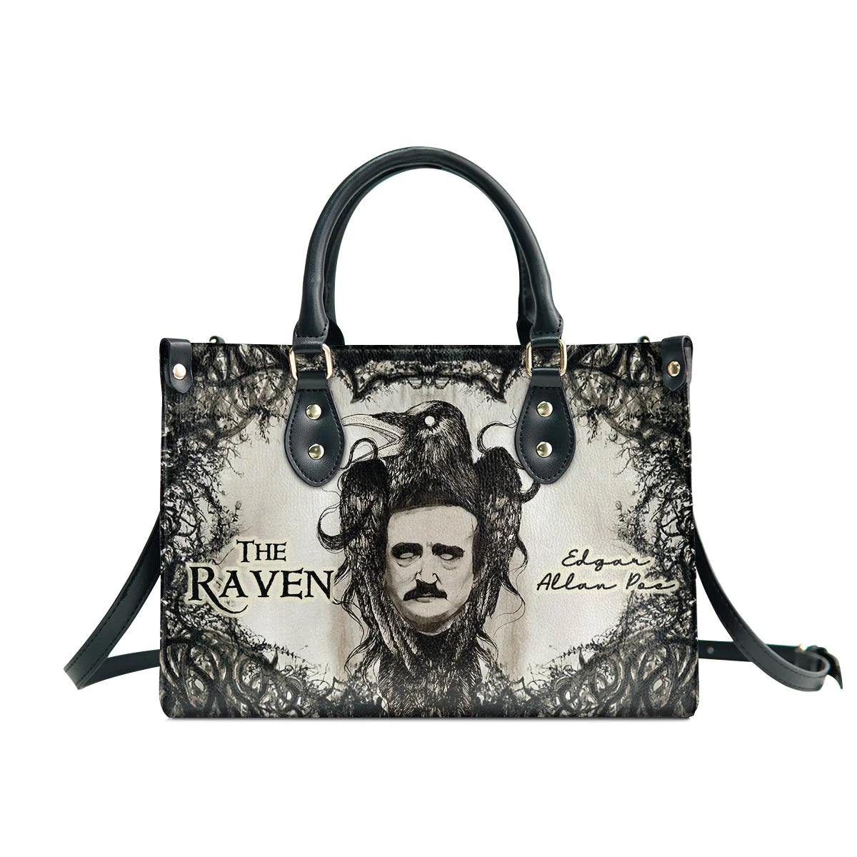 Christianartbag Novel Bags, Personalized Leather Handbags for Literary Enthusiasts, The Raven Edgar Allan Poe Leather Handbag, CABHN05281223. - Christian Art Bag