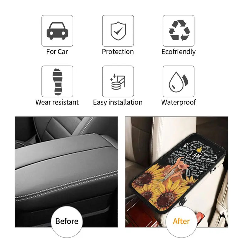 Christianartbag Armrest Accessories Car, Enhance Comfort and Protect Your Armrest with the African American Sunflower Center Console Armrest Pad, CAB08260923. - Christian Art Bag