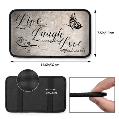 Christianartbag Armrest Accessories Car, Enhance Comfort and Protect Your Armrest with the Live Laugh Love Center Console Armrest Pad, CAB07260923. - Christian Art Bag