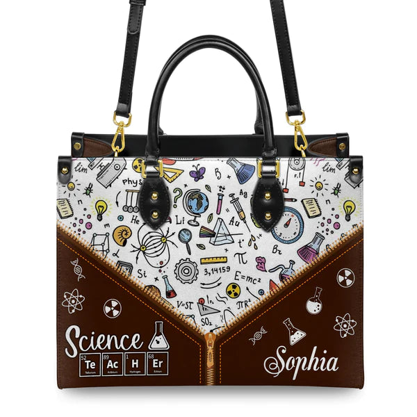 Christianartbag Teacher Bags, Custom Leather Handbags for Teachers, Gift For Teacher, Design Handbag, Science Teacher Chemical Elements Handbag, CAB06281223. - Christian Art Bag