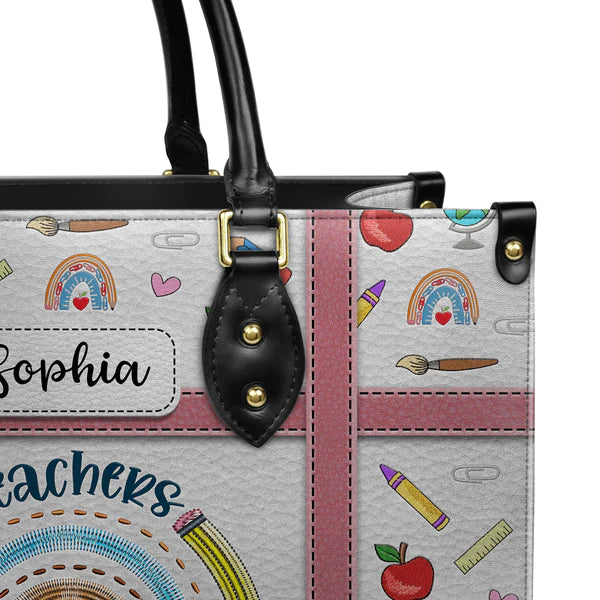 Christianartbag Teacher Bags, Custom Leather Handbags for Teachers, Gift For Teacher, Design Handbag, Teachers Go Above And Beyond Embroidery Style Handbag, CAB05281223. - Christian Art Bag