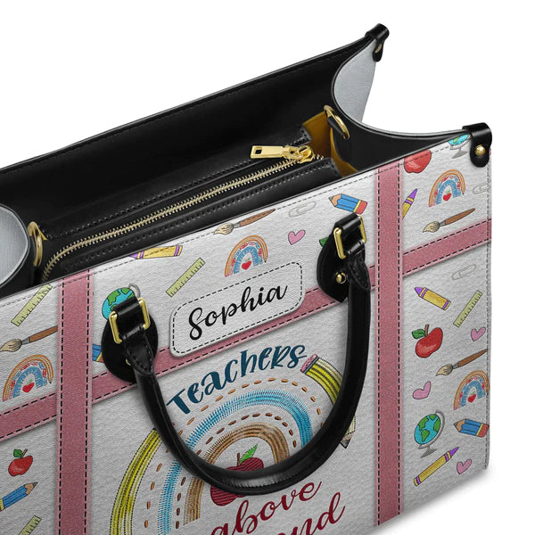 Christianartbag Teacher Bags, Custom Leather Handbags for Teachers, Gift For Teacher, Design Handbag, Teachers Go Above And Beyond Embroidery Style Handbag, CAB05281223. - Christian Art Bag