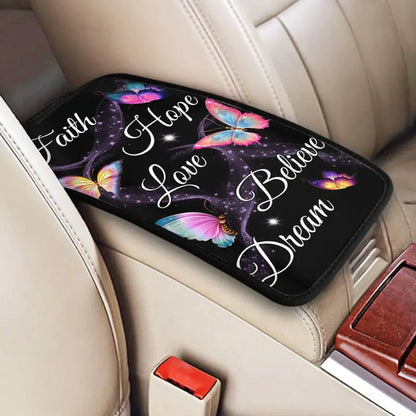 Christianartbag Armrest Accessories Car, Faith Hope Love, Enhance Comfort and Protect Your Armrest with the Butterfly Center Console Armrest Pad, CAB02260923. - Christian Art Bag