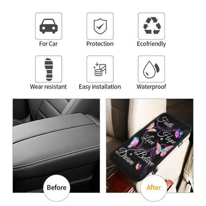 Christianartbag Armrest Accessories Car, Faith Hope Love, Enhance Comfort and Protect Your Armrest with the Butterfly Center Console Armrest Pad, CAB02260923. - Christian Art Bag