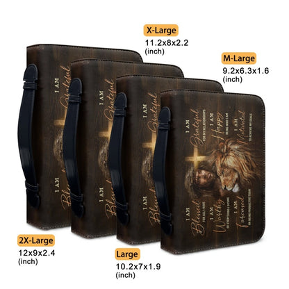 Empowering Personalized Bible Cover with Lion Imagery - Affirmation & Faith | CHRISTIANARTBAG CABBBCV02190324.