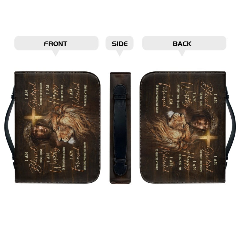 Empowering Personalized Bible Cover with Lion Imagery - Affirmation & Faith | CHRISTIANARTBAG CABBBCV02190324.