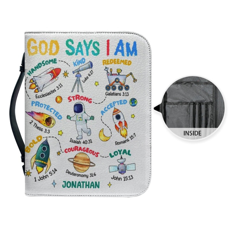 Christianartbag Bible Cover, God Says I Am Bible Cover, Personalized Bible Cover, Galaxy Leader Bible Cover, Bible Cover For Kids, Christian Gifts, CAB04281123. - Christian Art Bag