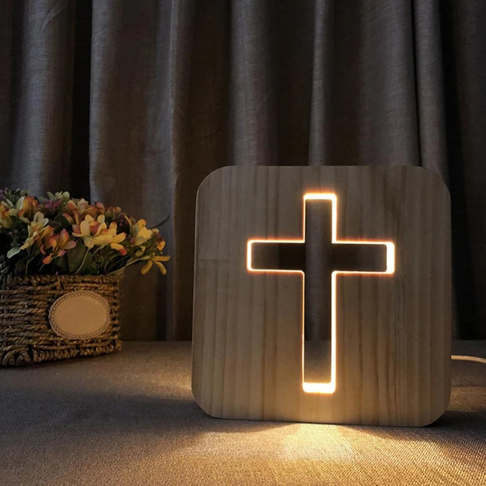 Christianartbag Home Decor, 1Pc 3D Wooden Cross USB Night Light LED Table Lamp Novelty Kids Bedroom Coffee Shop Decoration Christian Gift Dropshipping - Christian Art Bag