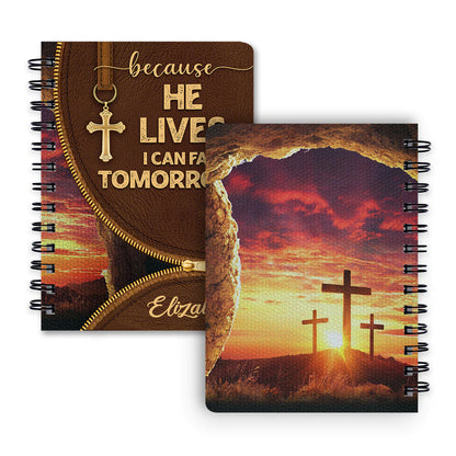 Christianart Spiral Journal, Because He Lives I Can Face Tomorrow, Personalized Spiral Journal, Jesus Spiral Journal. - Christian Art Bag