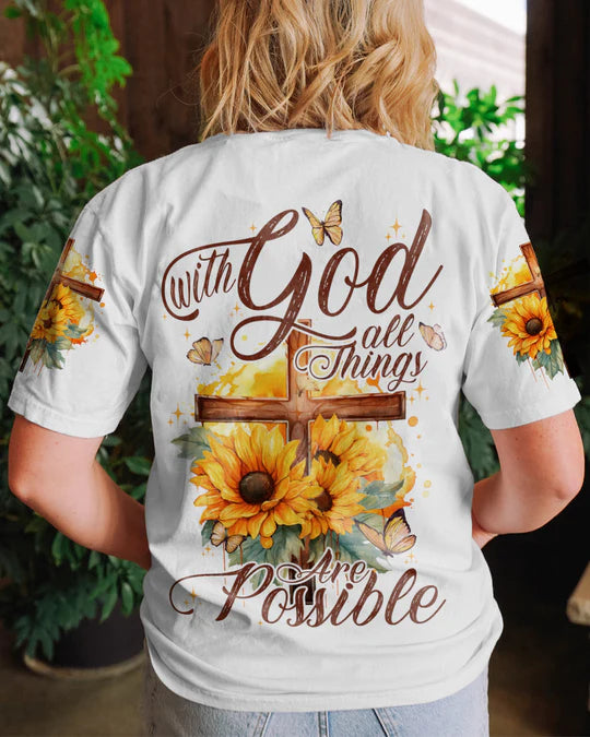 Christianartbag 3D T-Shirt For Women, With God All Things Are Possible, Christian Shirt, Faithful Fashion, 3D Printed Shirts for Christian Women - Christian Art Bag