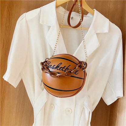 CHRISTIANARTBAG Women's Basketball Handbag - Small PU Leather Crossbody Bag, Round Casual Shoulder Purse for Girls and Women