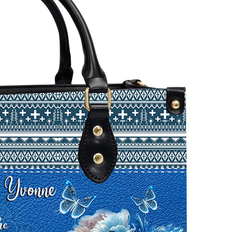 Christianartbag Handbags, Blessed Is She Leather Handbag Blue, Personalized Bags, Gifts for Women, Christmas Gift, CABLTB01290923. - Christian Art Bag