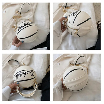 CHRISTIANARTBAG Women's Basketball Handbag - Small PU Leather Crossbody Bag, Round Casual Shoulder Purse for Girls and Women