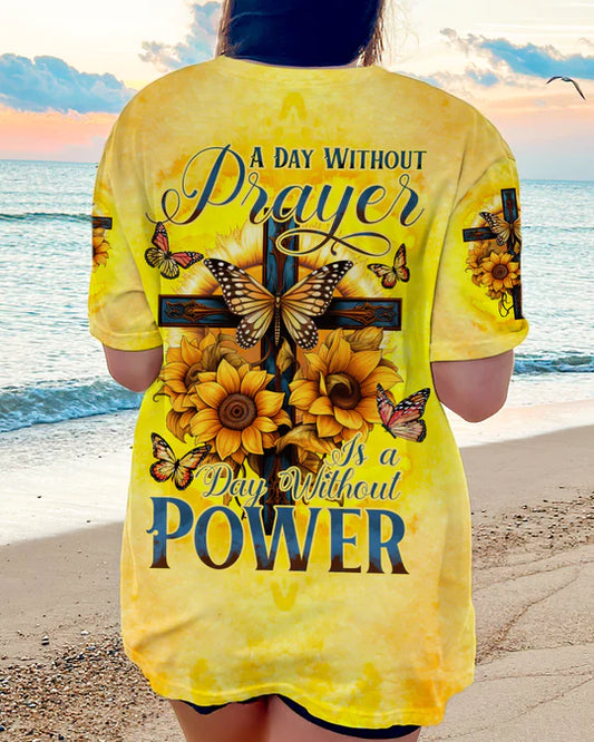 Christianartbag 3D T-Shirt For Women, A Day Without Prayer Is A Day Without Power, Christian Shirt, Faithful Fashion, 3D Printed Shirts for Christian Women - Christian Art Bag