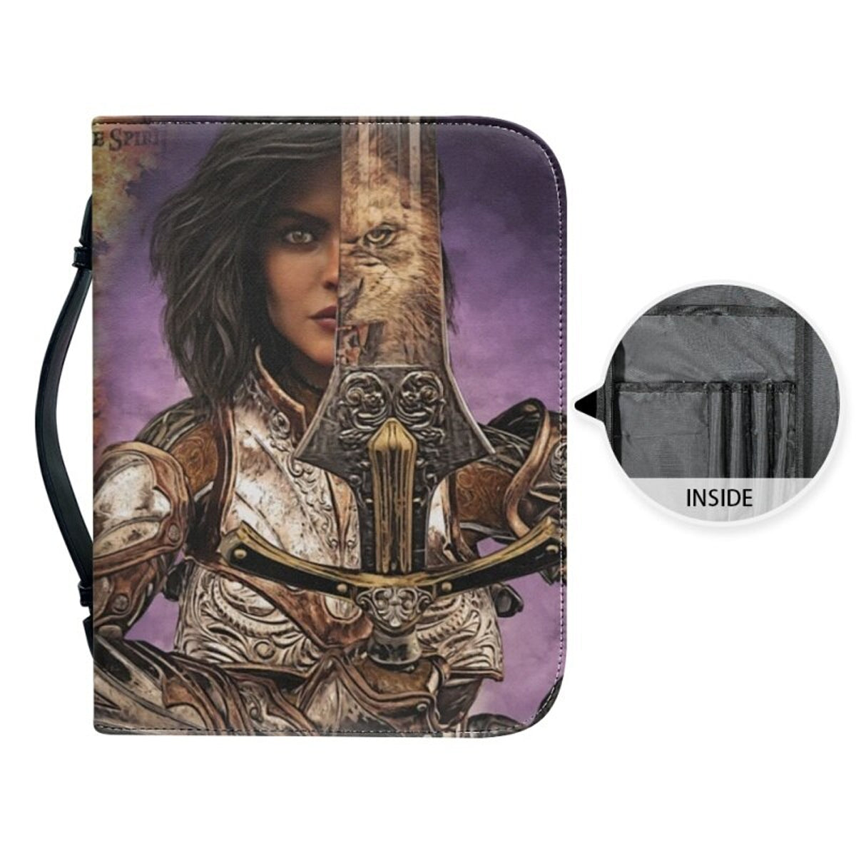 Christianartbag Bible Cover, Female Warrior With Sword With Lion. Bible Cover, Personalized Bible Cover, Gifts For Women, Christmas Gift, CABBBCV02080823. - Christian Art Bag