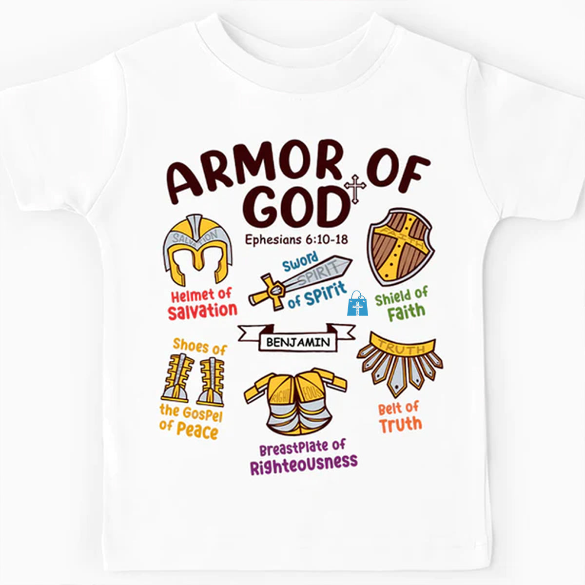 Christianartbag T-shirt, Armor Of God Letter Print T-Shirt, Children's Printed T-Shirts, CABTK01200923. - Christian Art Bag