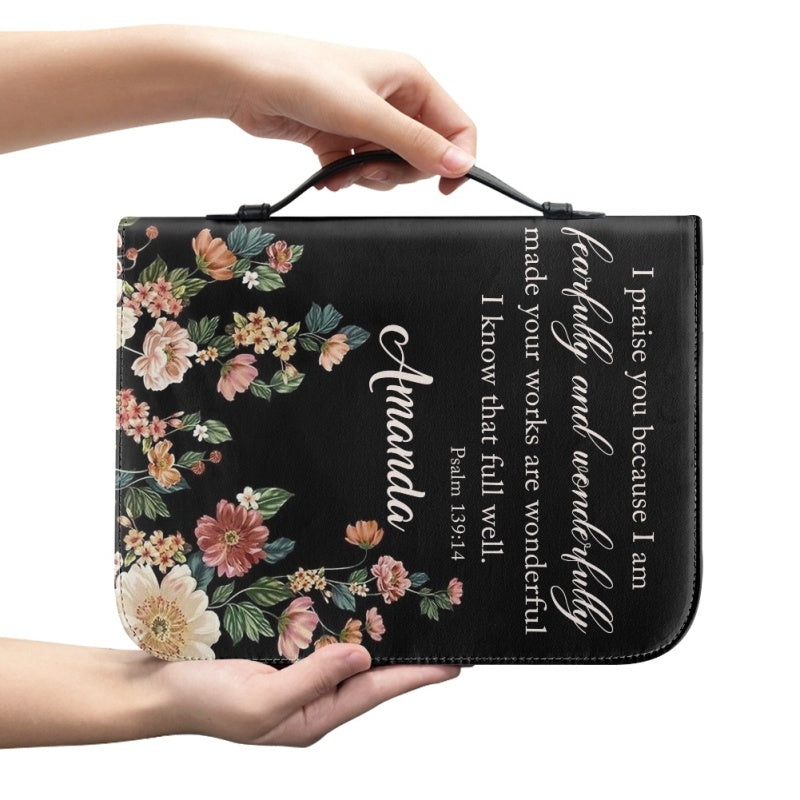 Christianartbag Bible Cover, I Praise You I Am Fearfully and Wonderfully Psalm 139:14 Her Bible Cover, Personalized Bible Cover, Flower Bible Cover, Christian Gifts, CAB02201123. - Christian Art Bag