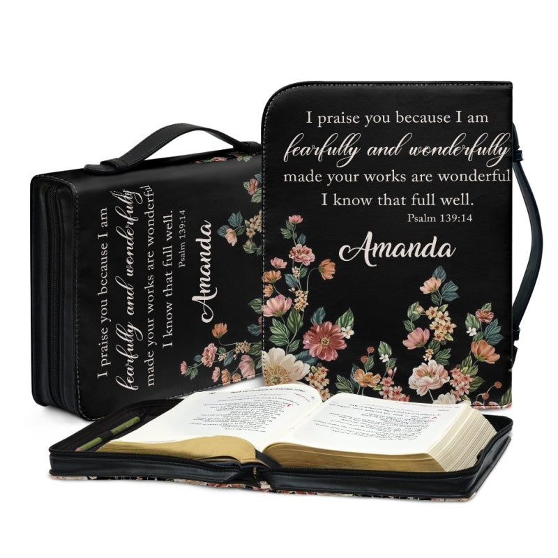 Christianartbag Bible Cover, I Praise You I Am Fearfully and Wonderfully Psalm 139:14 Her Bible Cover, Personalized Bible Cover, Flower Bible Cover, Christian Gifts, CAB02201123. - Christian Art Bag