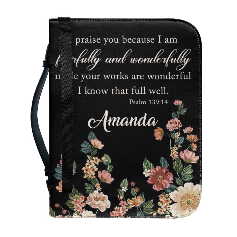 Christianartbag Bible Cover, I Praise You I Am Fearfully and Wonderfully Psalm 139:14 Her Bible Cover, Personalized Bible Cover, Flower Bible Cover, Christian Gifts, CAB02201123. - Christian Art Bag