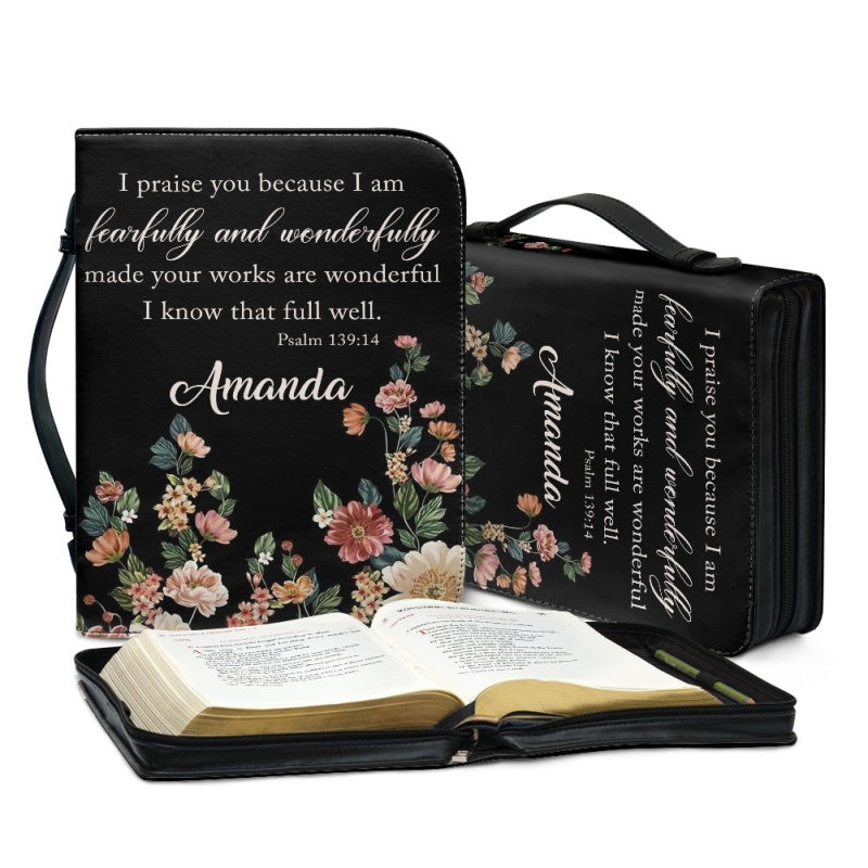 Christianartbag Bible Cover, I Praise You I Am Fearfully and Wonderfully Psalm 139:14 Her Bible Cover, Personalized Bible Cover, Flower Bible Cover, Christian Gifts, CAB02201123. - Christian Art Bag