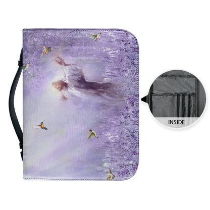 Personalized Spiritual Awakening Bible Cover - Jesus in Purple Meadow Art with Custom Name Option by CHRISTIANARTBAG CABBBCV02270324