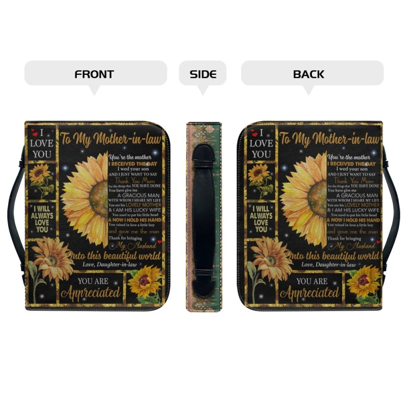 Christianartbag Bible Cover, To My Mom-in-Law Sunflower Bible Cover, Personalized Bible Cover, Mom Bible Cover, Mother Days Gifts, CAB09201223. - Christian Art Bag