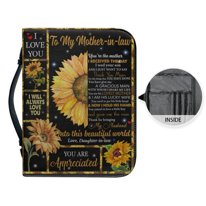 Christianartbag Bible Cover, To My Mom-in-Law Sunflower Bible Cover, Personalized Bible Cover, Mom Bible Cover, Mother Days Gifts, CAB09201223. - Christian Art Bag