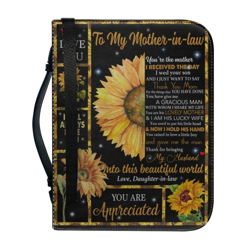 Christianartbag Bible Cover, To My Mom-in-Law Sunflower Bible Cover, Personalized Bible Cover, Mom Bible Cover, Mother Days Gifts, CAB09201223. - Christian Art Bag