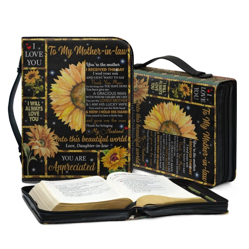 Christianartbag Bible Cover, To My Mom-in-Law Sunflower Bible Cover, Personalized Bible Cover, Mom Bible Cover, Mother Days Gifts, CAB09201223. - Christian Art Bag