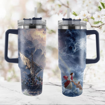 Christianartbag Drinkware, Jesus In The Storm At Sea Personalized Tumbler With Handle, Personalized Tumbler With Handle, Tumbler With Handle, Christmas Gift, CAB04280823 - Christian Art Bag