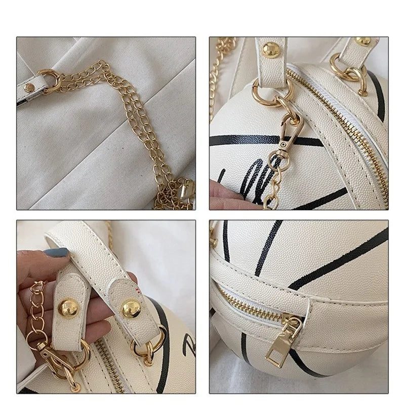 CHRISTIANARTBAG Women's Basketball Handbag - Small PU Leather Crossbody Bag, Round Casual Shoulder Purse for Girls and Women