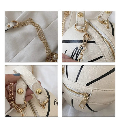 CHRISTIANARTBAG Women's Basketball Handbag - Small PU Leather Crossbody Bag, Round Casual Shoulder Purse for Girls and Women
