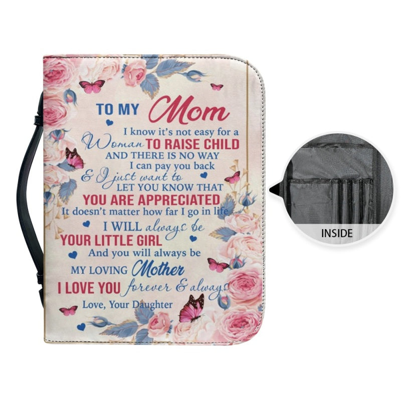 Christianartbag Bible Cover, To My Mom I Love You Butterfly Rose Bible Cover, Personalized Bible Cover, Mom Bible Cover, Mother Days Gifts, CAB07201223. - Christian Art Bag