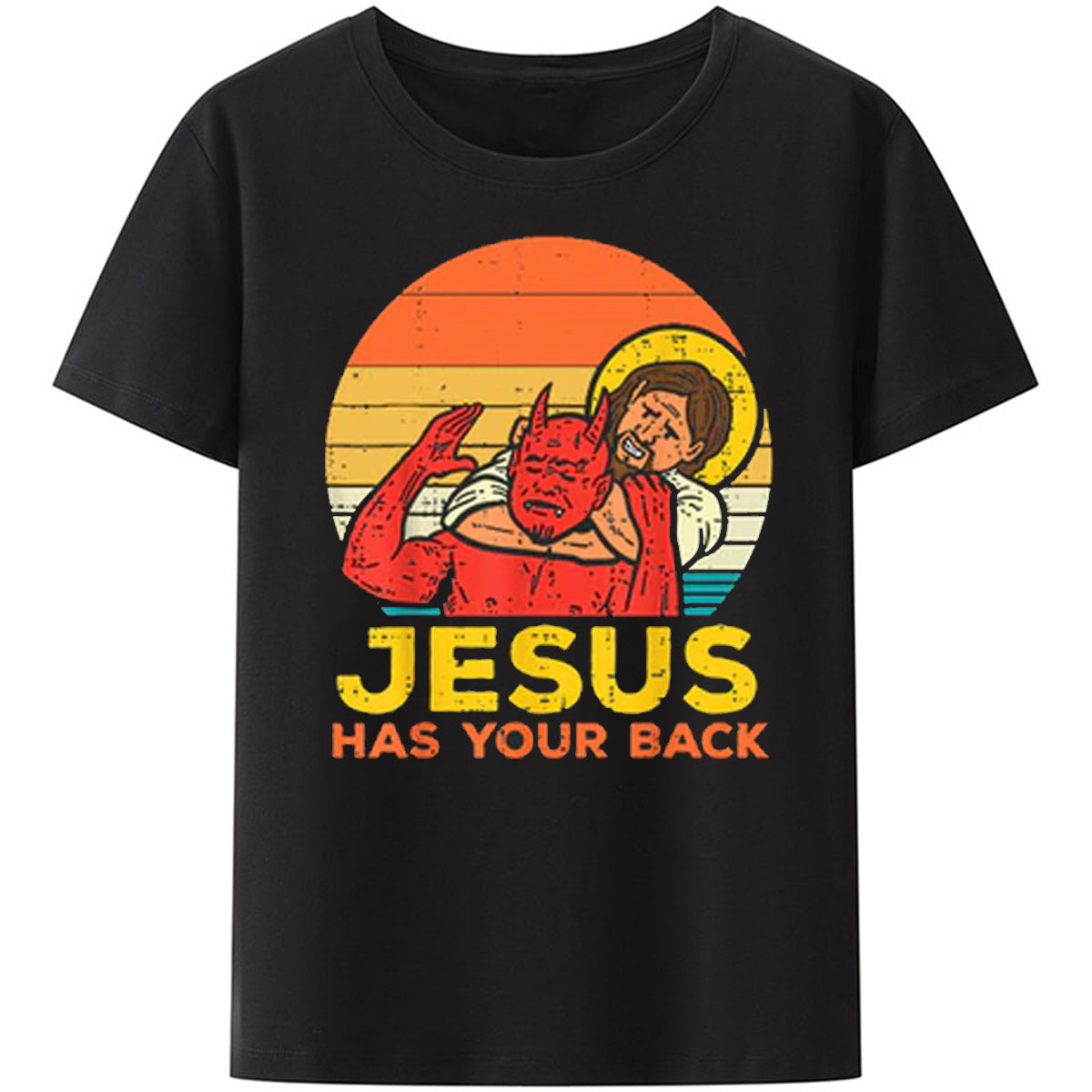 Christianartbag Funny T-Shirt, Men's TOP Jesus Has Your Back Jiu Jitsu Retro Christian Men TShirt high quality Oversized T Shirt Mens streetwear - Christian Art Bag