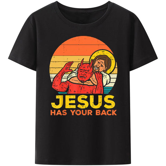 Christianartbag Funny T-Shirt, Men's TOP Jesus Has Your Back Jiu Jitsu Retro Christian Men TShirt high quality Oversized T Shirt Mens streetwear - Christian Art Bag