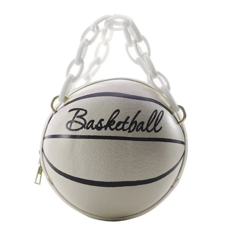 CHRISTIANARTBAG Women's Basketball Handbag - Small PU Leather Crossbody Bag, Round Casual Shoulder Purse for Girls and Women