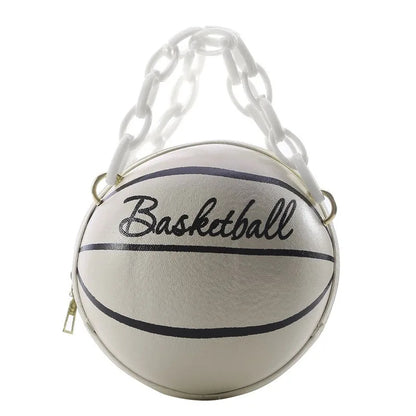 CHRISTIANARTBAG Women's Basketball Handbag - Small PU Leather Crossbody Bag, Round Casual Shoulder Purse for Girls and Women