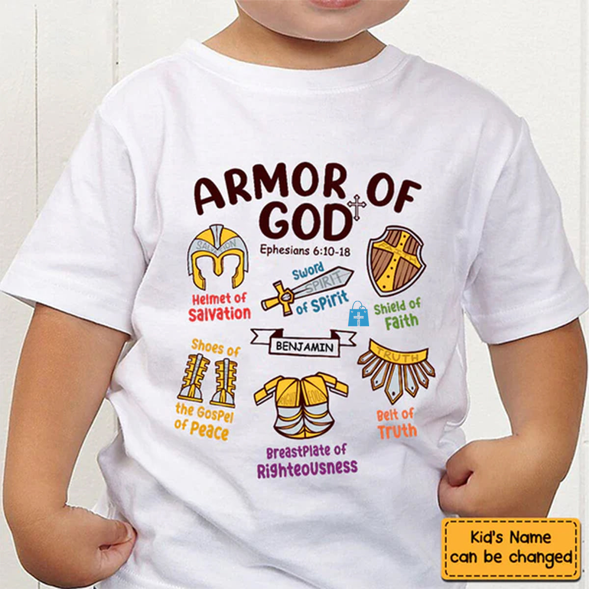 Christianartbag T-shirt, Armor Of God Letter Print T-Shirt, Children's Printed T-Shirts, CABTK01200923. - Christian Art Bag