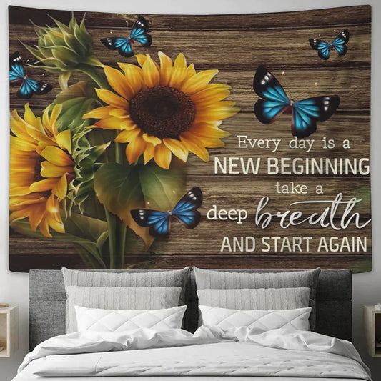 Christianartbag Tapestry, Every Day Is A New Beginning Tapestry, Sunflower And Butterfly Tapestry, Tapestry Wall Hanging, Christian Wall Art, Tapestries - Christian Art Bag