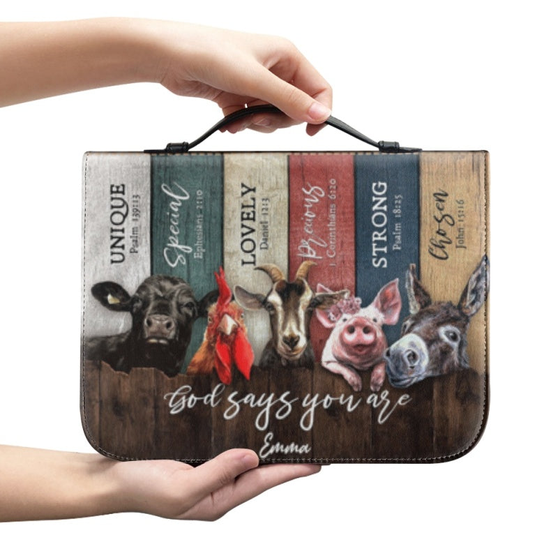 Christianartbag Bible Cover, Personalized Animal-Themed Bible Cover with Encouraging Words - Custom Name Option, CAB06270224.