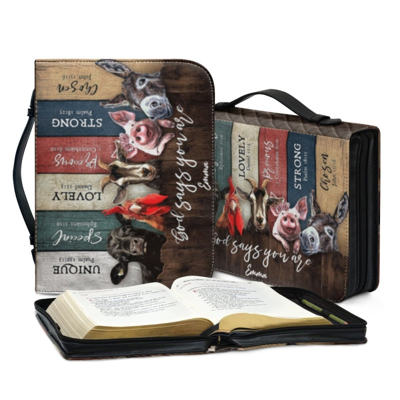 Christianartbag Bible Cover, Personalized Animal-Themed Bible Cover with Encouraging Words - Custom Name Option, CAB06270224.